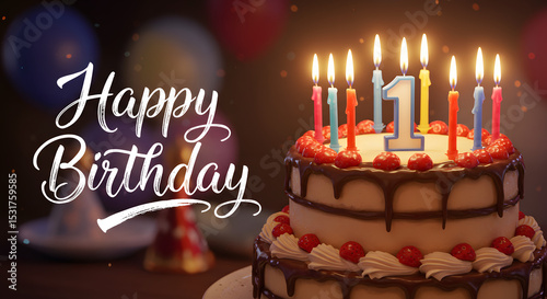 Vibrant birthday scene featuring lit candles on cakes, festive balloons, and colorful decorations, creating a joyful party atmosphere perfect for celebrating life s special moments.