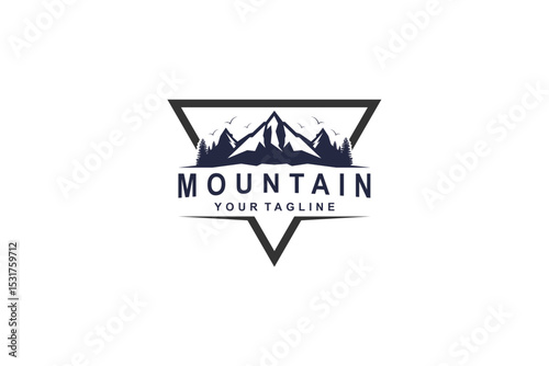 Outdoor Mountain Logo - circle emblem for mountain climbing, nature hiking basecamp, pine tree forest, nature adventure badge