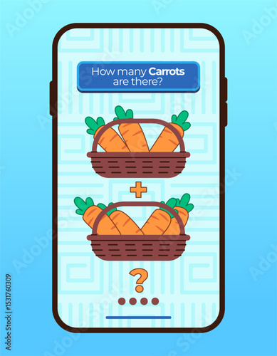Addition subtraction counting carrot mobile apps math smartphone application user interface for children colorful design UI