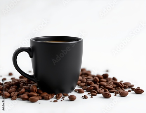 matte black 3d coffee cup, modern minimalist style, clean lines, isolated on white background