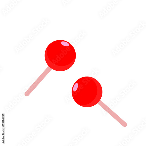 Flat design illustration of a red lollipop with strawberry flavor. Sweet, junkfood, kid, snack.