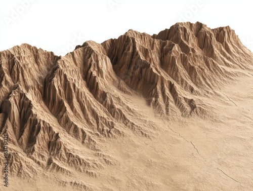Detailed Desert Mountain Range with Rugged Terrain and Shadows