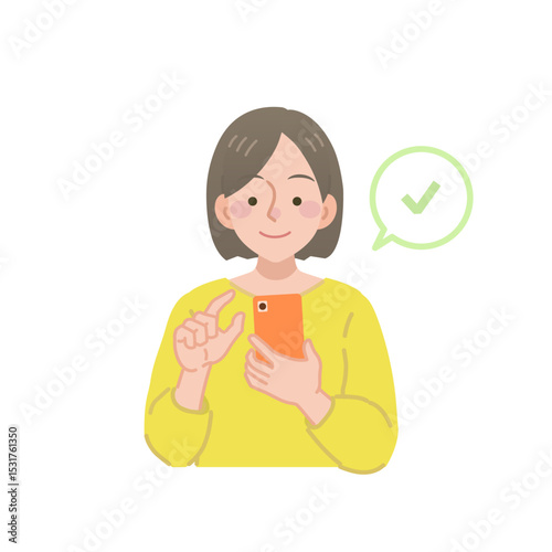 スマホをチェックする女性のイラスト