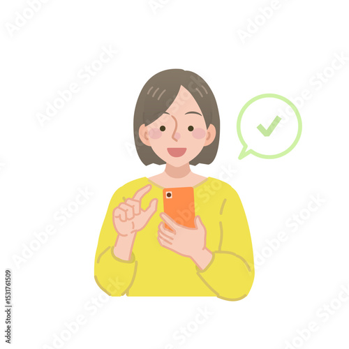 スマホをチェックする女性のイラスト