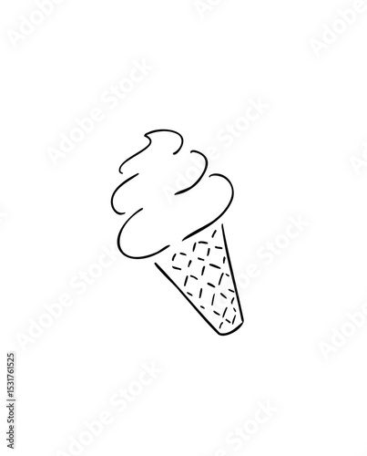 ソフトクリーム_手書きイラスト_線画｜Soft Serve Ice Cream_Hand-drawn Illustration_Line Art