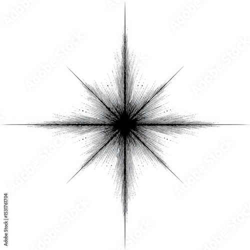 Intricate Black Starburst Design on White Background for Abstract Art