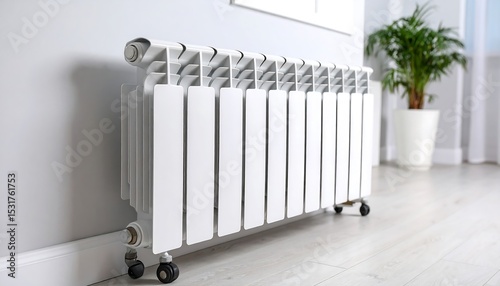 Wallpaper Mural White radiator in a bright modern room with a green plant Energy efficient. Torontodigital.ca