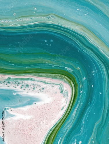 Abstract Colorful Waves with Fluid Swirls in Blue and Green Tones
