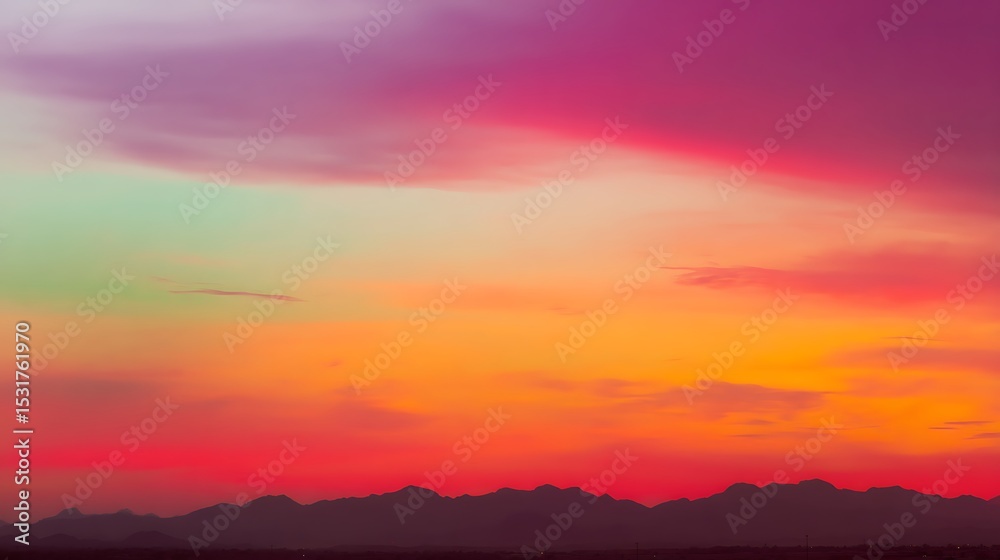 Fototapeta premium Colorful sunset casts vibrant hues on skyline
