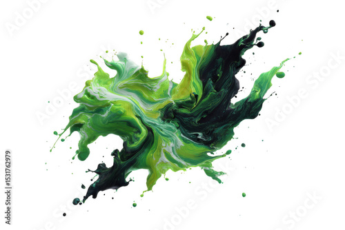 Abstract green and white paint splash isolated on transparent background