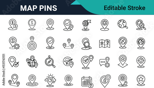 Map Pins and Location Icons – Editable Stroke Vector .