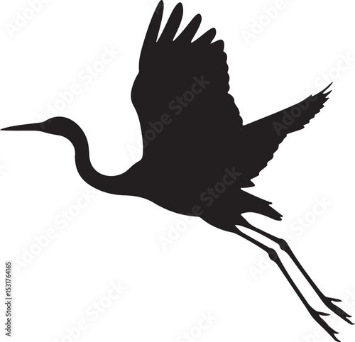 Elegant crane in flight illustration with minimalist black silhouette