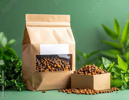 Eco friendly dog food bag with sustainable packaging representing responsible pet ownership