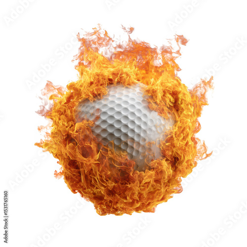 Flaming golf ball isolated on transparent background