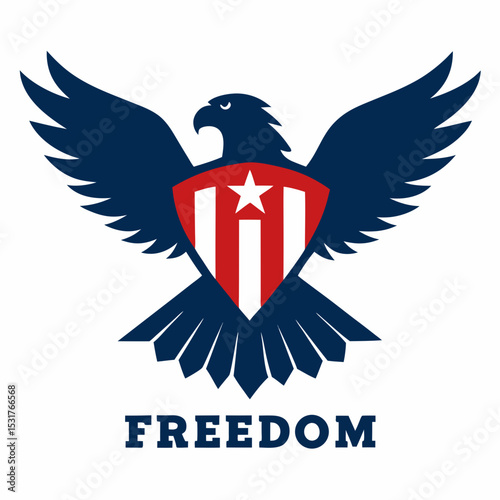 Patriotic eagle with shield and freedom text