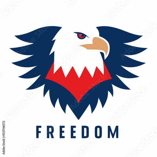 American bald eagle head with wings and freedom text