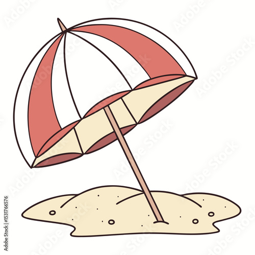 Cartoon beach umbrella providing shade on the sunny sandy seashore