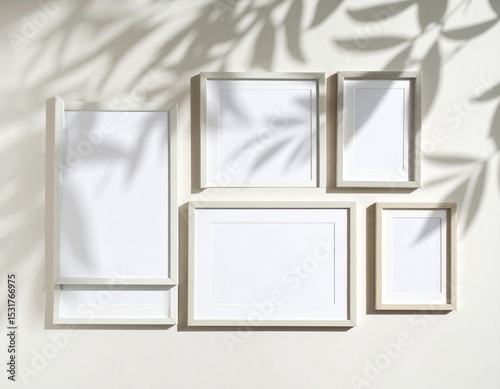 Wooden white frames casting leafy shadows