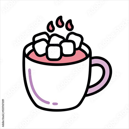 Vector illustration of hot chocolate with marshmallows in a mug