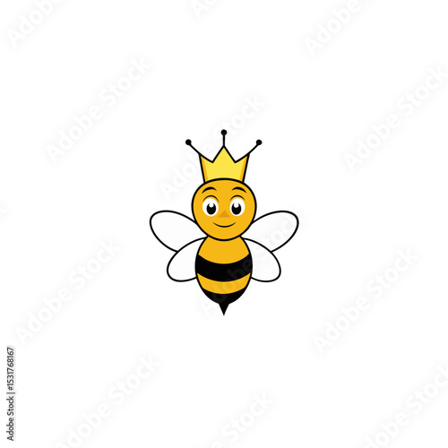 cartoon bee king with honey crown on white 