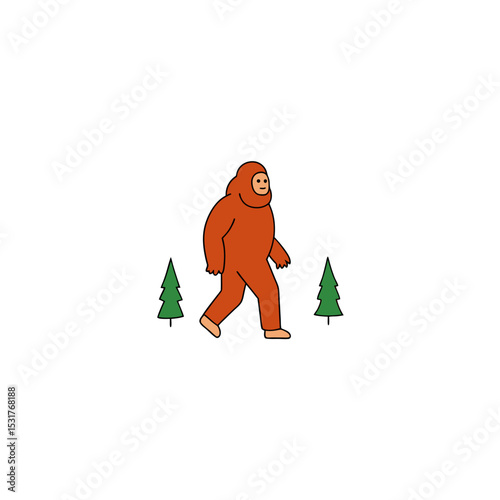 cartoon bigfoot walking in forest on white 