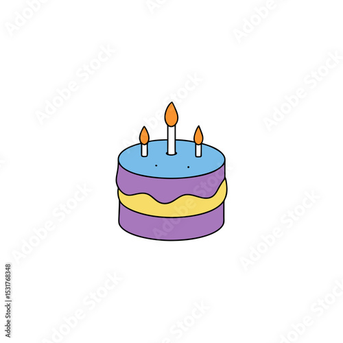 cartoon cake with candles on white background  