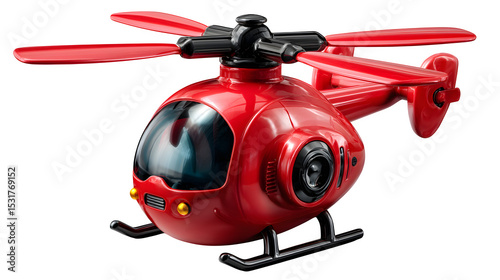 Toy helicopter with rotating blades isolated on transparent background