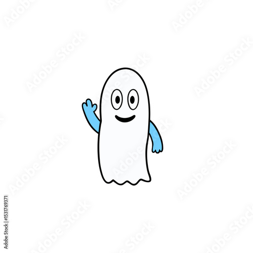 cartoon friendly ghost waving on white background .svg