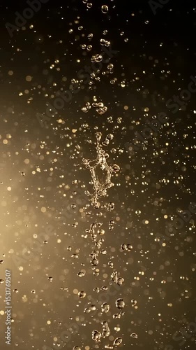Water droplets in motion, golden light