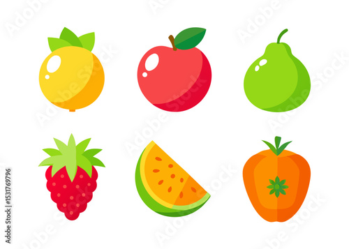 Collection of flat style fruit icons