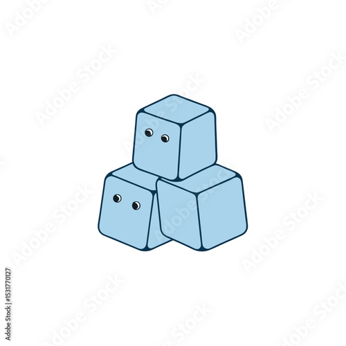 cartoon ice cubes stacked on white background  