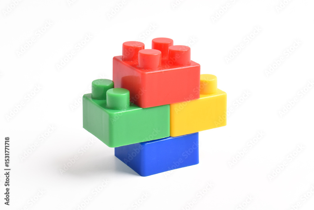 Fototapeta premium Colorful Plastic toy blocks isolated on white background. Building Blocks