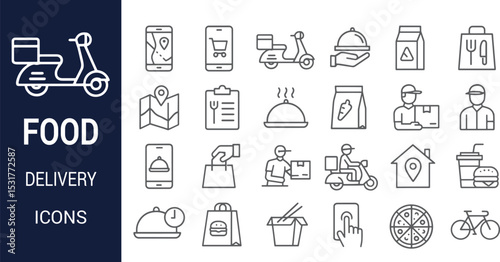 Food Delivery Service Icons A Comprehensive Set of Line Icons for Restaurant and Delivery Apps