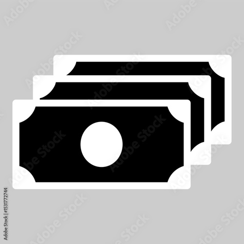 Bold outlined money symbol with three bills