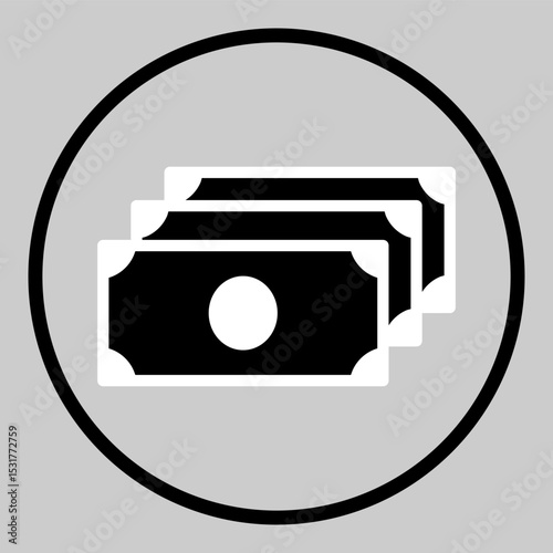 Flat icon of cash stack on dark circle background