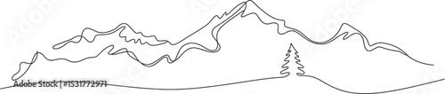 mountain range landscape Continuous one line drawing