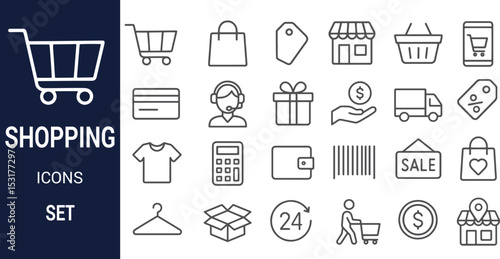 Comprehensive Shopping Icons Set Free Downloadable Line Art Graphics for Websites and Applications