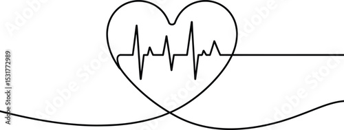 heart and heartbeat Continuous one line drawing