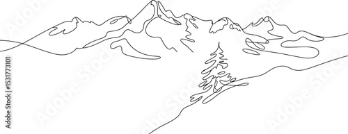 mountain range landscape Single line vector illustration