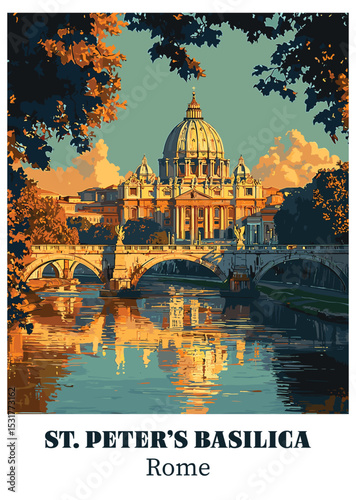 St. Peter's Basilica, Rome Vector Illustration
