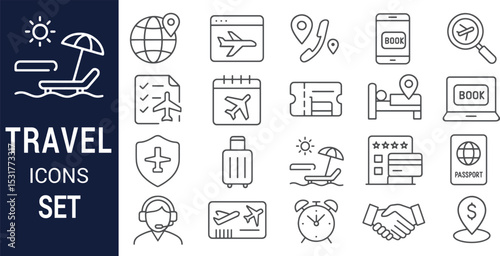 Travel Icons Set Planning Your Dream Vacation - Essential Line Art Graphics