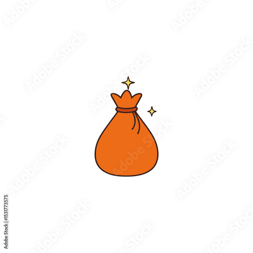 cartoon treasure bag with sparkle on white 