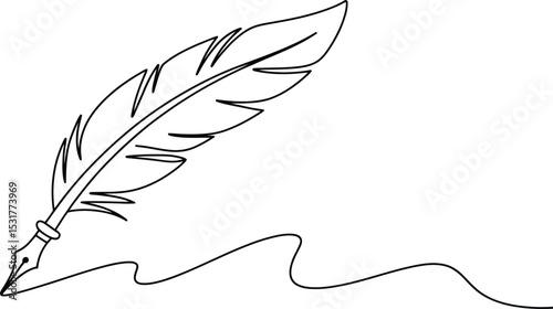 feather and ink Continuous one line drawing - Single line vector illustration