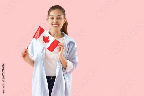 Young Asian woman with flag...