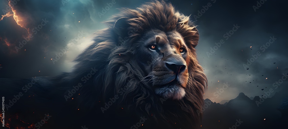 Naklejka premium Galaxy Version of lion world, ai generative