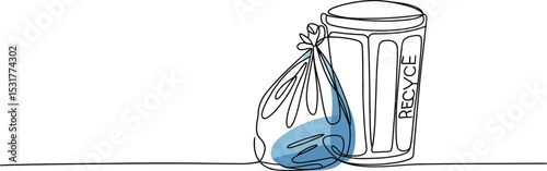 Continuous one line drawing Recycling Bin Line Icon with Editable Stroke