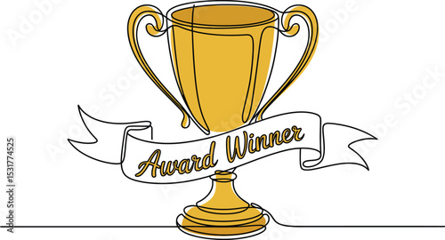 gold trophy cup Single line vector illustration