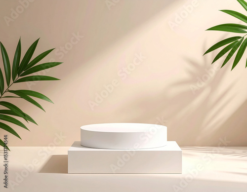 Minimal round pedestal with tropical leaves