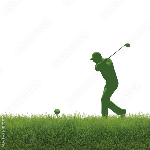 Golfer swinging golf club isolated on transparent background