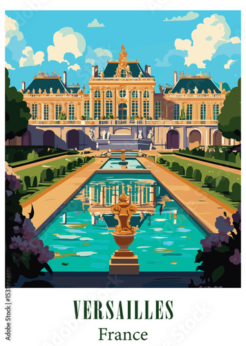 Versailles Palace Vector Illustration. Famous Landmark in France.